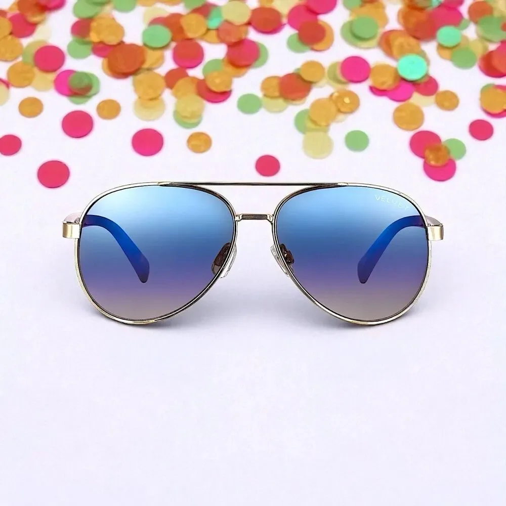 Velvet Eyewear Bonnie Aviator Sunglasses in Silver Flash w/microfiber pouch